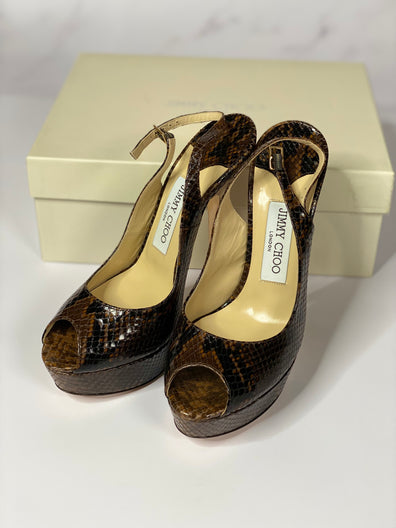Snake Print Peep Toes Slingback Shoes